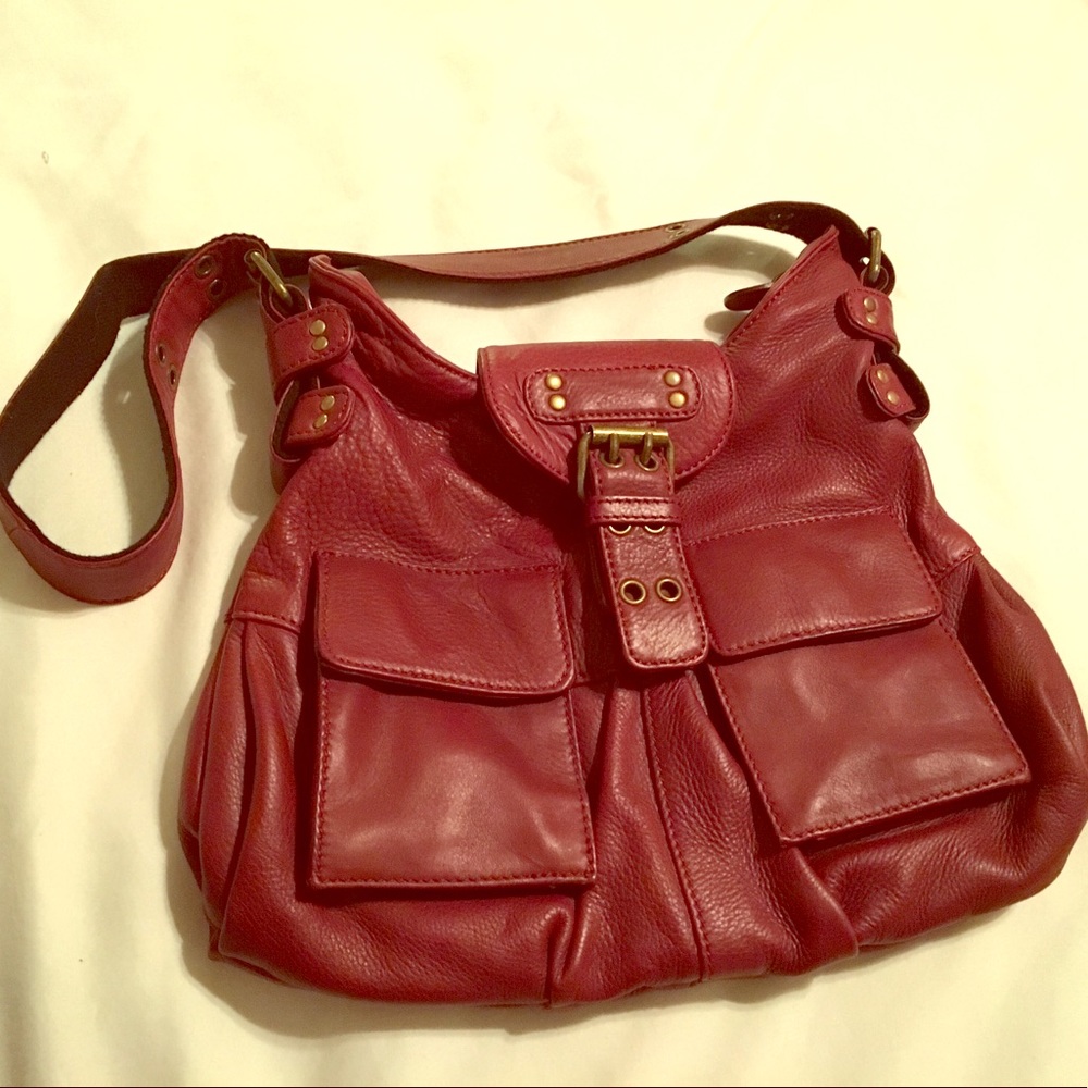 BCBGMAXAZRIA Pebble Dark Red Leather Shoulder Bag